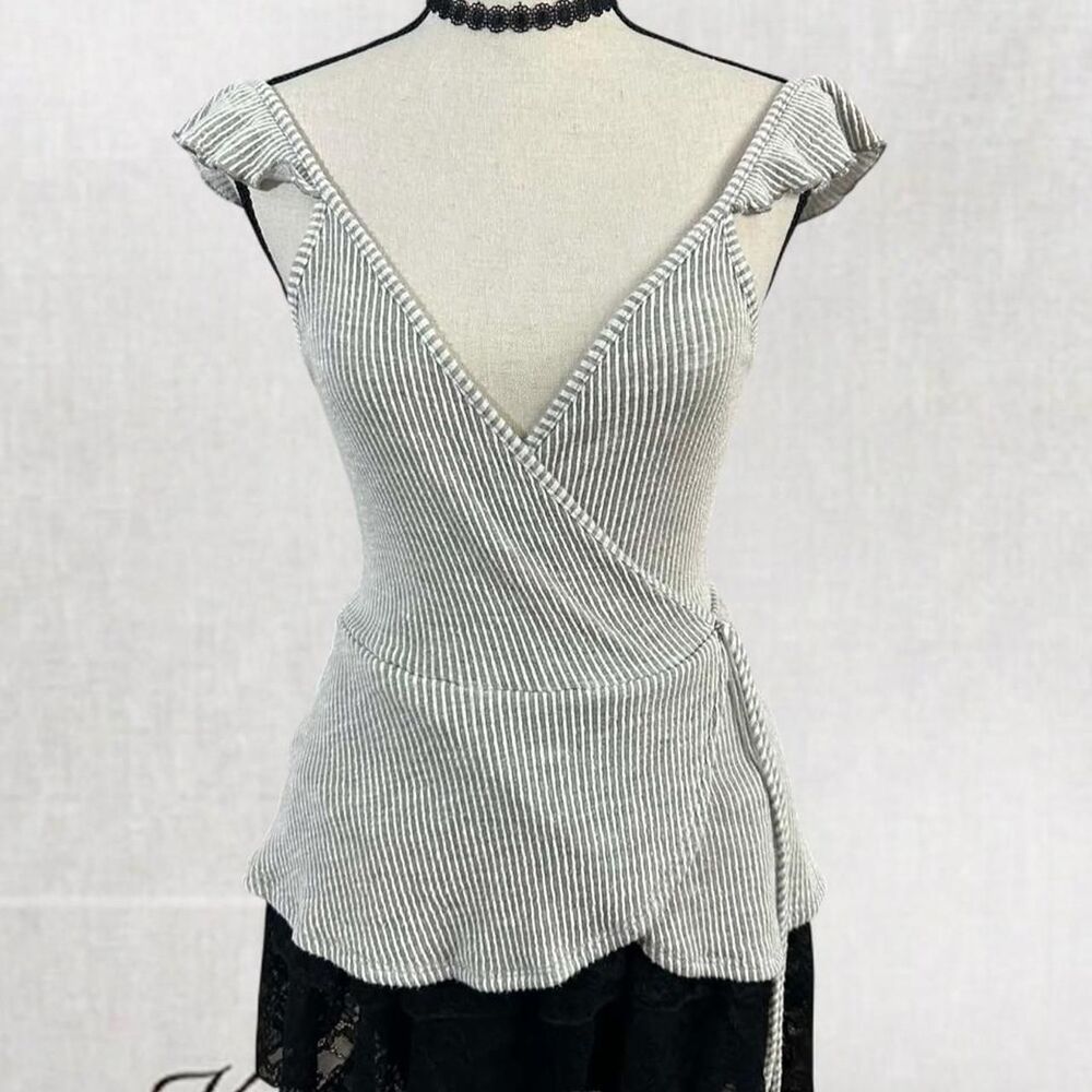 Summer Style Punk or Goth Aesthetic Feminine Sleeved Wrap Top Tie Front